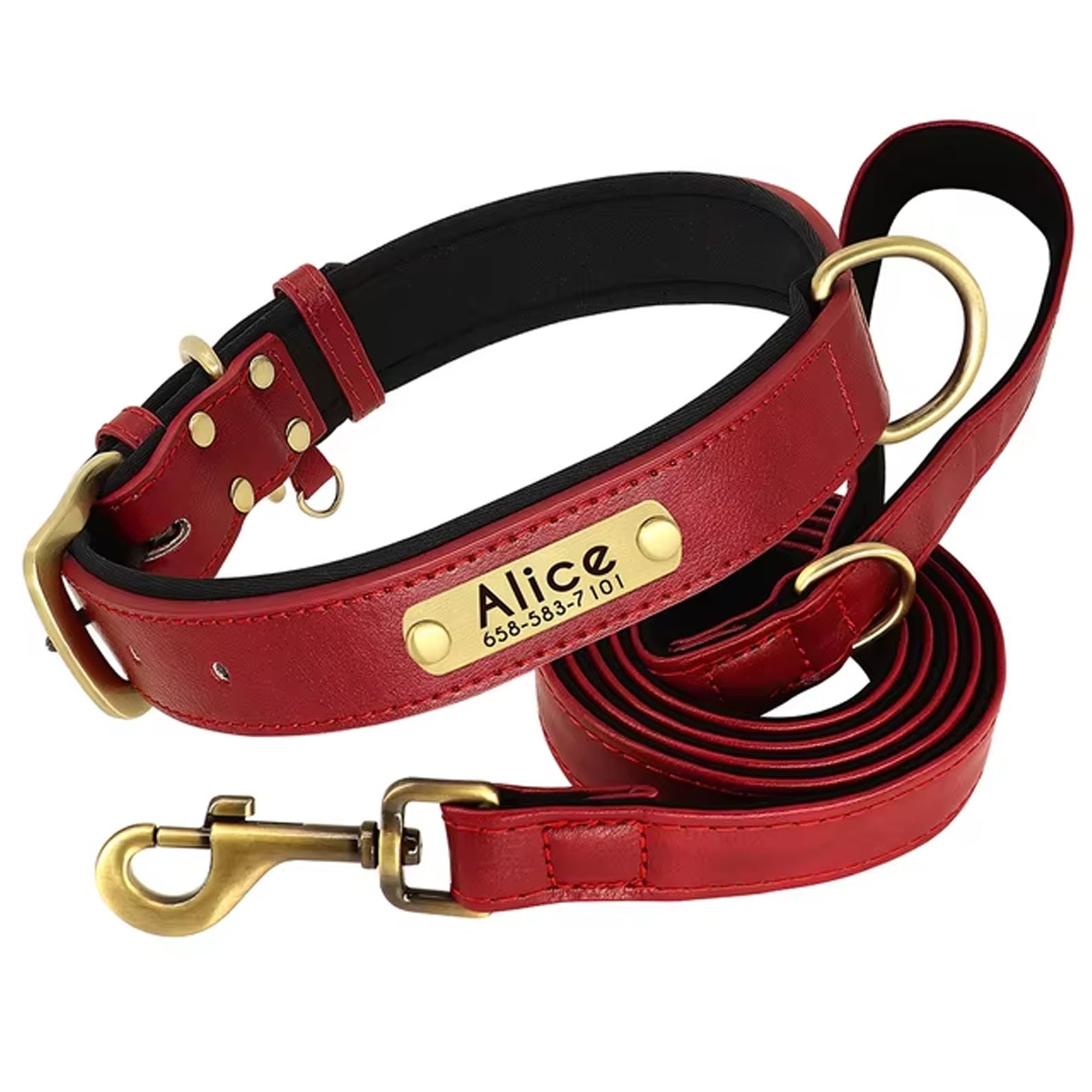 Personalized Dog Collar, Custom Engraved PU Leather Dog Collars, Free Engraving ID Tag Nameplate For Small Medium Large Dogs - C1502
