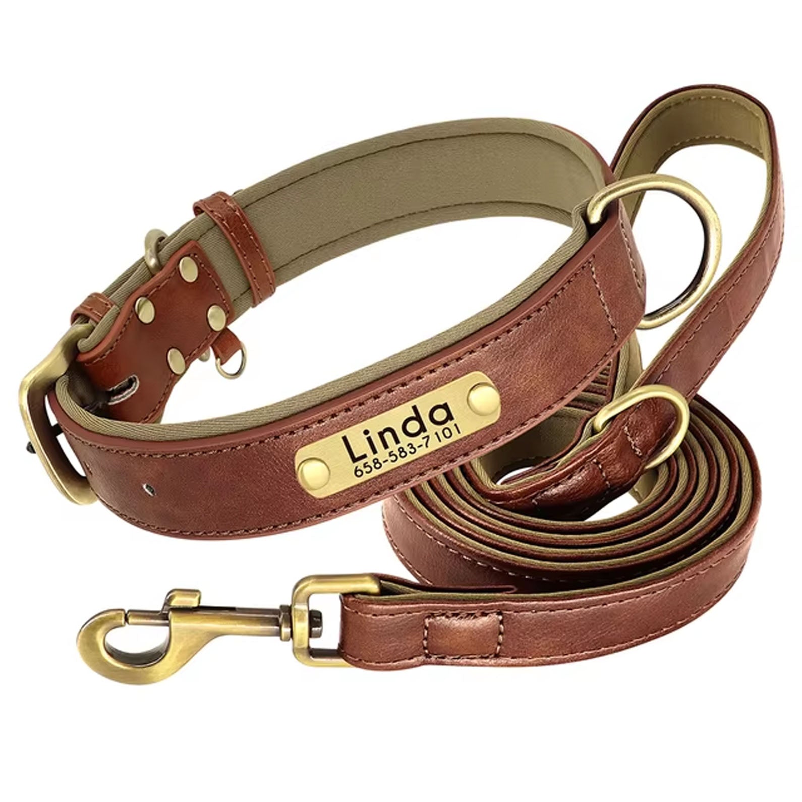 Personalized Dog Collar, Custom Engraved PU Leather Dog Collars, Free Engraving ID Tag Nameplate For Small Medium Large Dogs - C1502